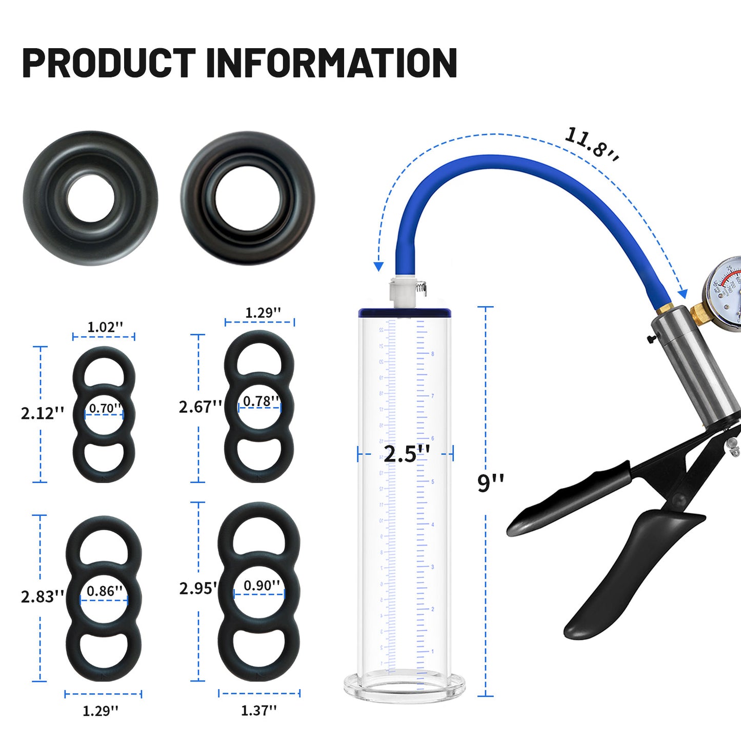Male Enhancement Pump System,Male Enhancement Vacuum Pump with Gauge 9 x 2 inch Cylinder,1 Silicone Sleeves,Sex Toys for Men, Adult Toys for Men