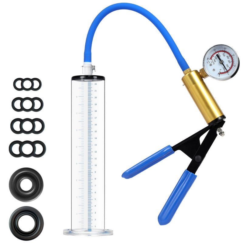 Penis Pump with Brass Pistol & Pressure Gauge,9 x 1.75.0 Inch Cylinder, Penis Enlarger Male Sex Toys Sex Toys for Men Cock Pump Adult Toys for Men