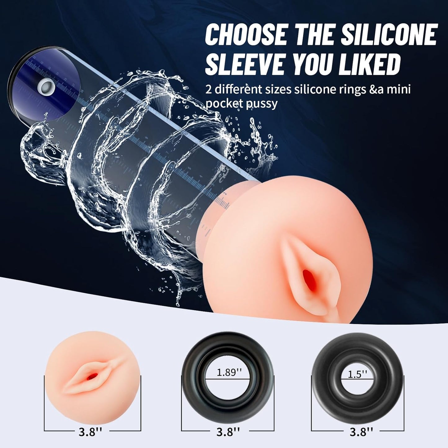 Male Enhancement Pump System 9 x 2.75 inch Cylinder,with Gauge,with a Lifelike Vagina Sleeve & 11PCS Penis Rings Set,Sex Toys - Pumps & Enlargers,Penis Male Sex Toys