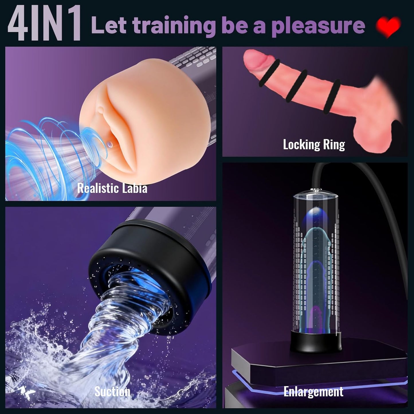 Electric Penis Pump Male Sex Toys - Pumps & Enlargers,Penis Vacuum Enlargement Pump with 9 Training Modes,Dick Pump with Penis Rings and Mini Pocket Pussy for Erectile Dysfunction Vacuum Pump